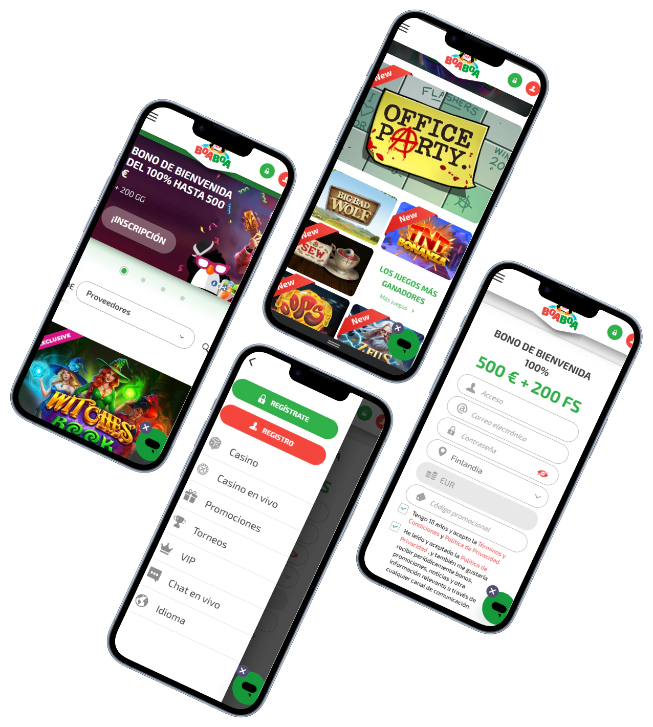 BoaBoa Casino versión móvil con bono, menú, juegos y registro